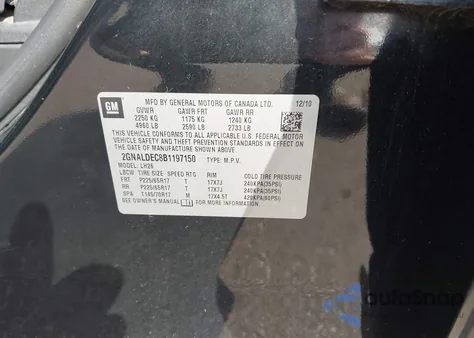 2011 Chevrolet Equinox 1Lt from USA, damaged, VIN 2GNALDEC8B1197150